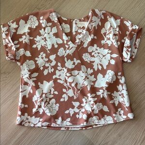MELLODAY Floral V-Neck Blouse - White and Mauve